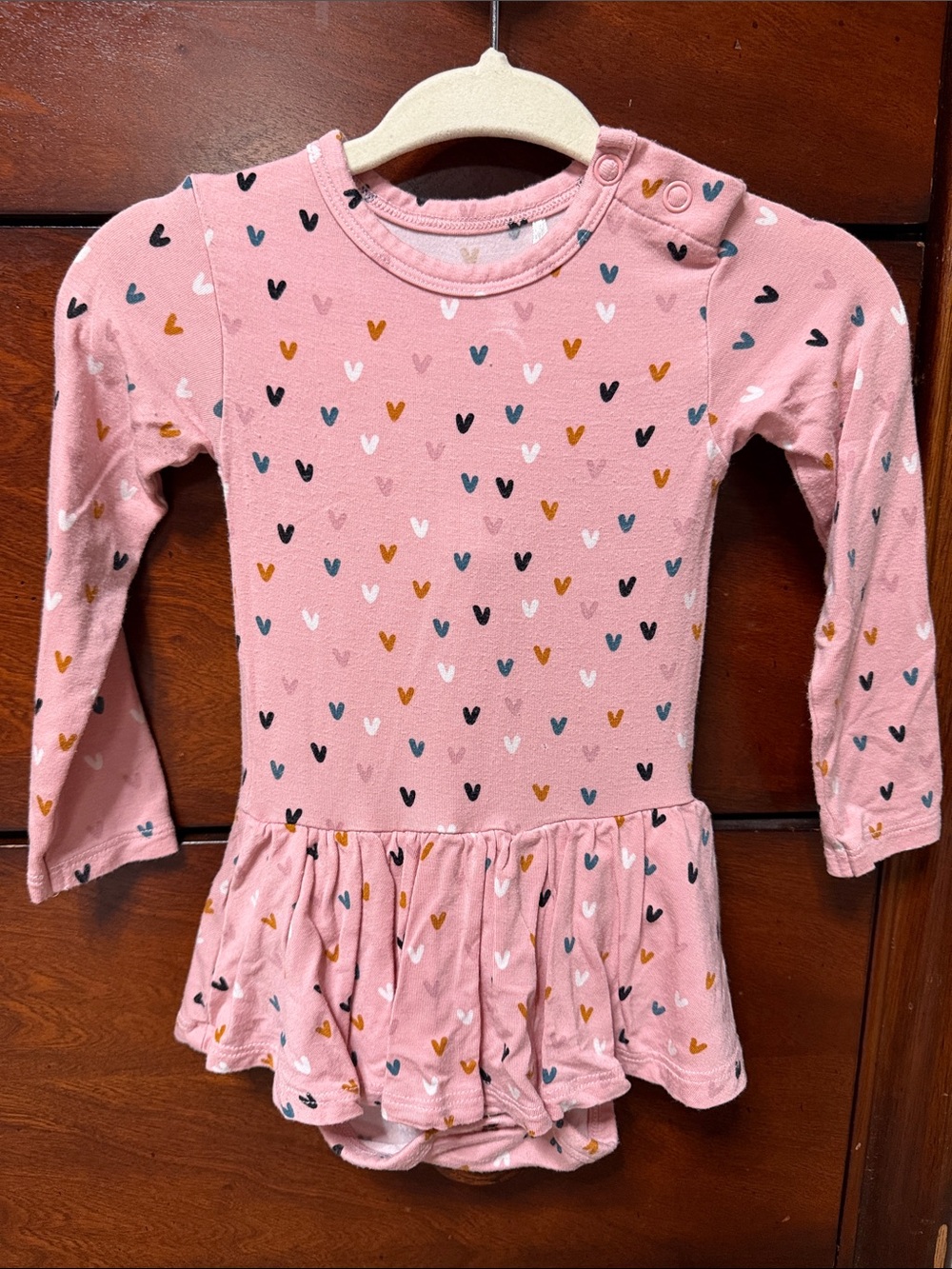 Posh Peanut Girls Pink Heart Print Long-Sleeve Peplum Dress Romper